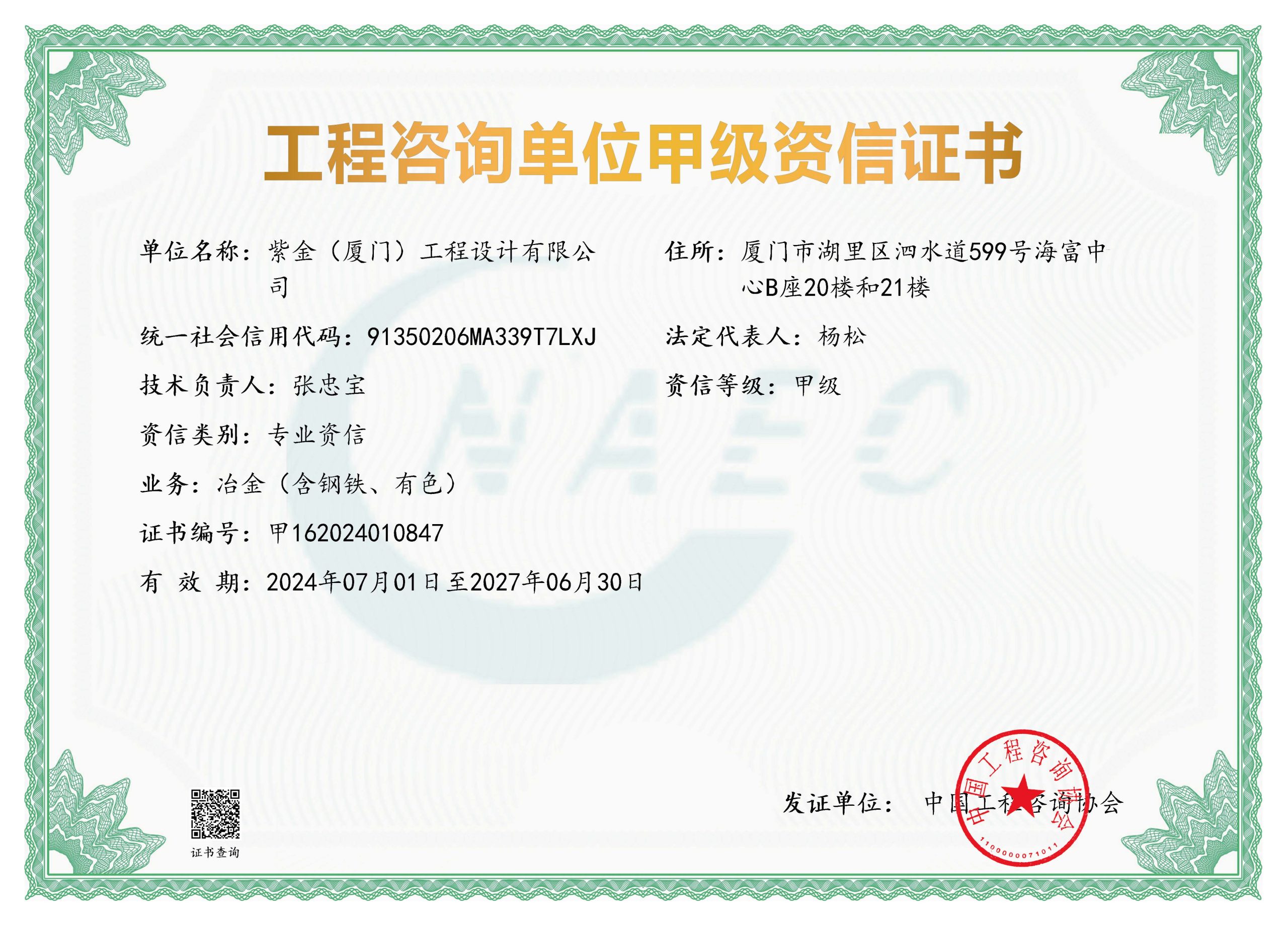 工程咨询甲级证书